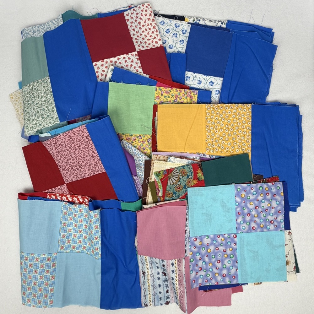 Handmade Quilt Blocks with Solid and Patterned Fabric Remnants Lot/Bundle